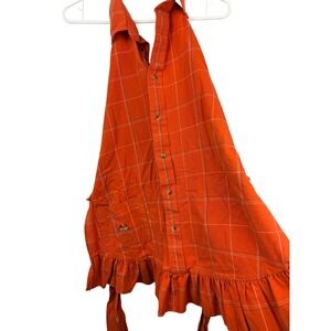 Ivy Crew Orange Plaid Halter Neck Ruffle Bottom Top Womens One Size